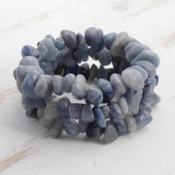 Boho handmade genuine blue quartz stretch bracelet - Picture 2 of 4